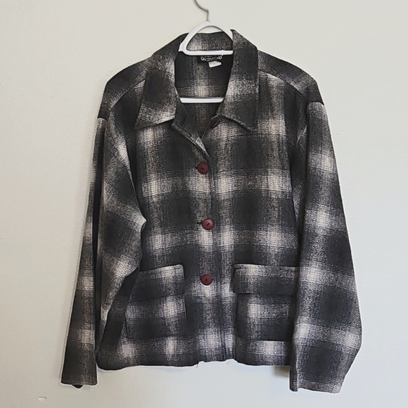 Streetwear Vintage wool blend flannel plaid shacket sz.L - Picture 1 of 4
